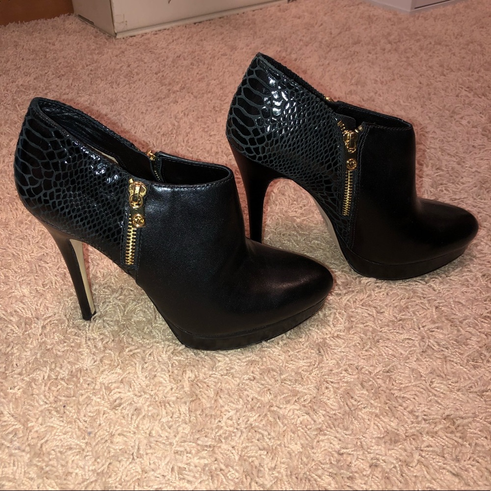 Black High Heel Ankle Booties with Side Zip